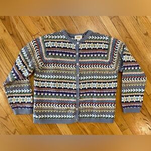 Vintage Talbots 100% cotton Spring flowers fair isle cardigan